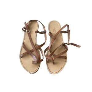 NICCOLO VACARI Tan LEATHER Womens Size 9 Strap Thong Sandals Flats ITALY